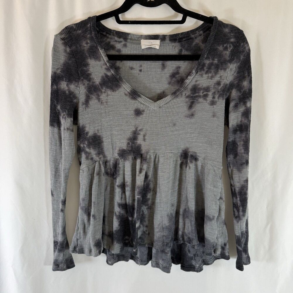 t. la Anthropologie Women's XS Grey Ribbed Vneck Long Sleeve Lightweight